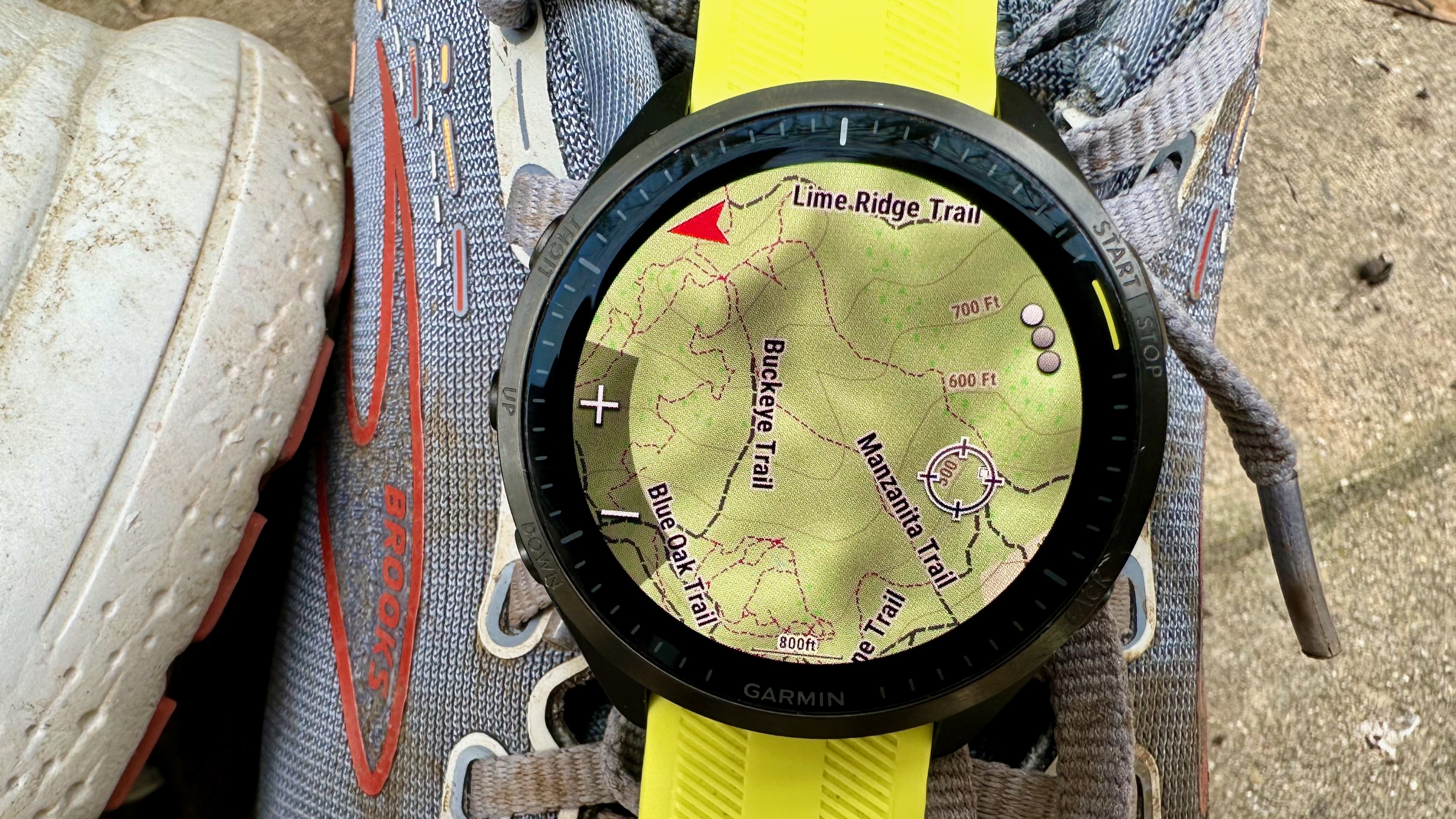 The Garmin Forerunner 965 showing a topographic map of a nearby park.