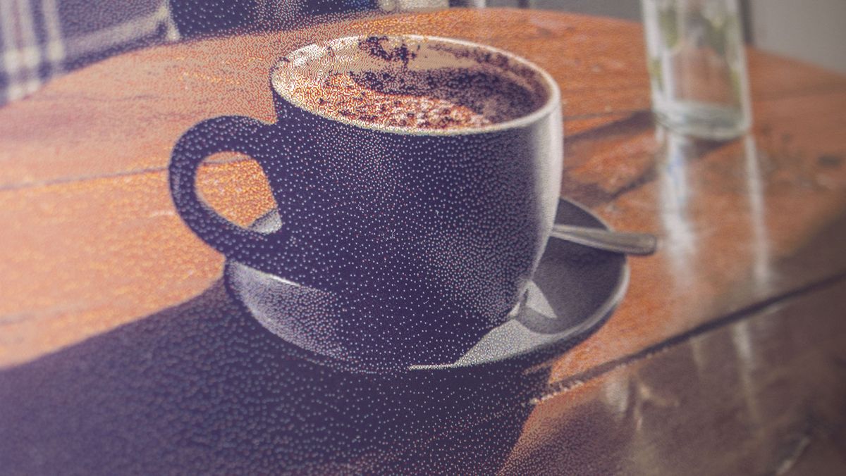 A close up of the The Aura Ink 'E Ink' digital photo frame's display, showing the dotty detail