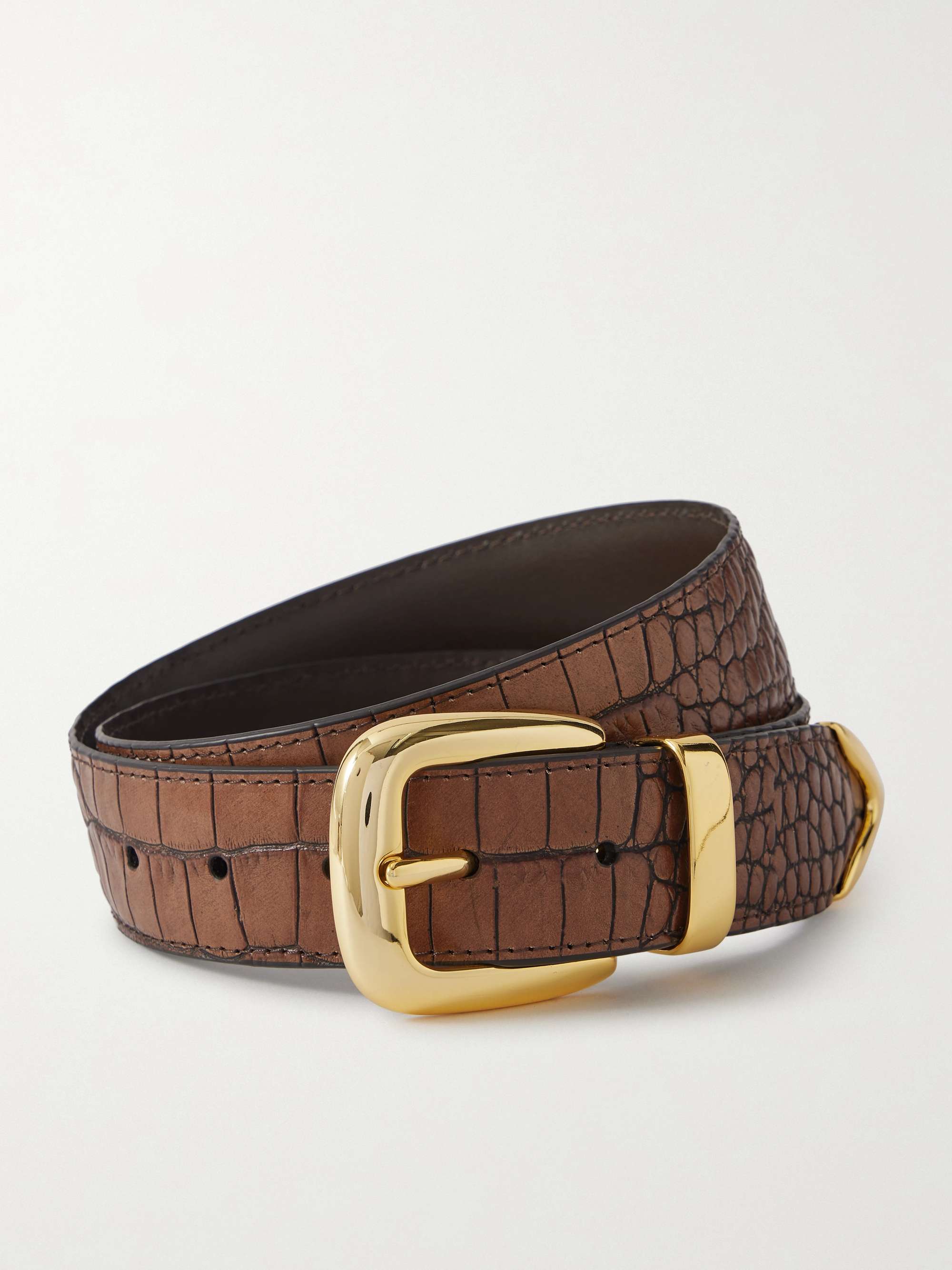 Croc-Effect Leather Belt