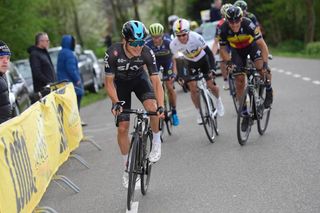 Michal Kwiatkowski attacks the lead group near the end of Amstel Gold Race