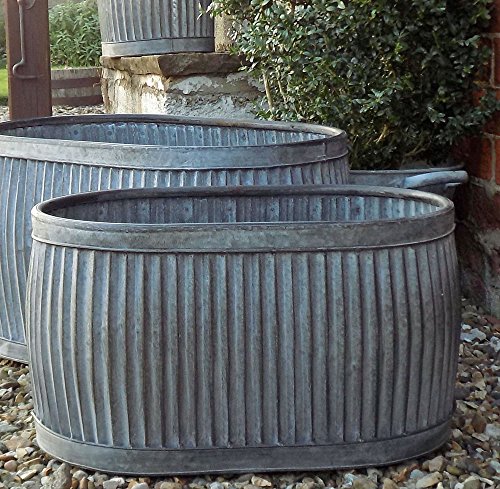 Bowley & Jackson Vintage Style Oval Shaped Galvanised Dolly Planter