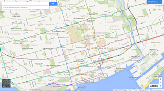 Selecting transit view shows all the different routes. This one makes Toronto's transit look much more impressive than it actually is.