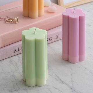 Soy wax flower candles in orange, pink and green by LeBonCandles on Etsy