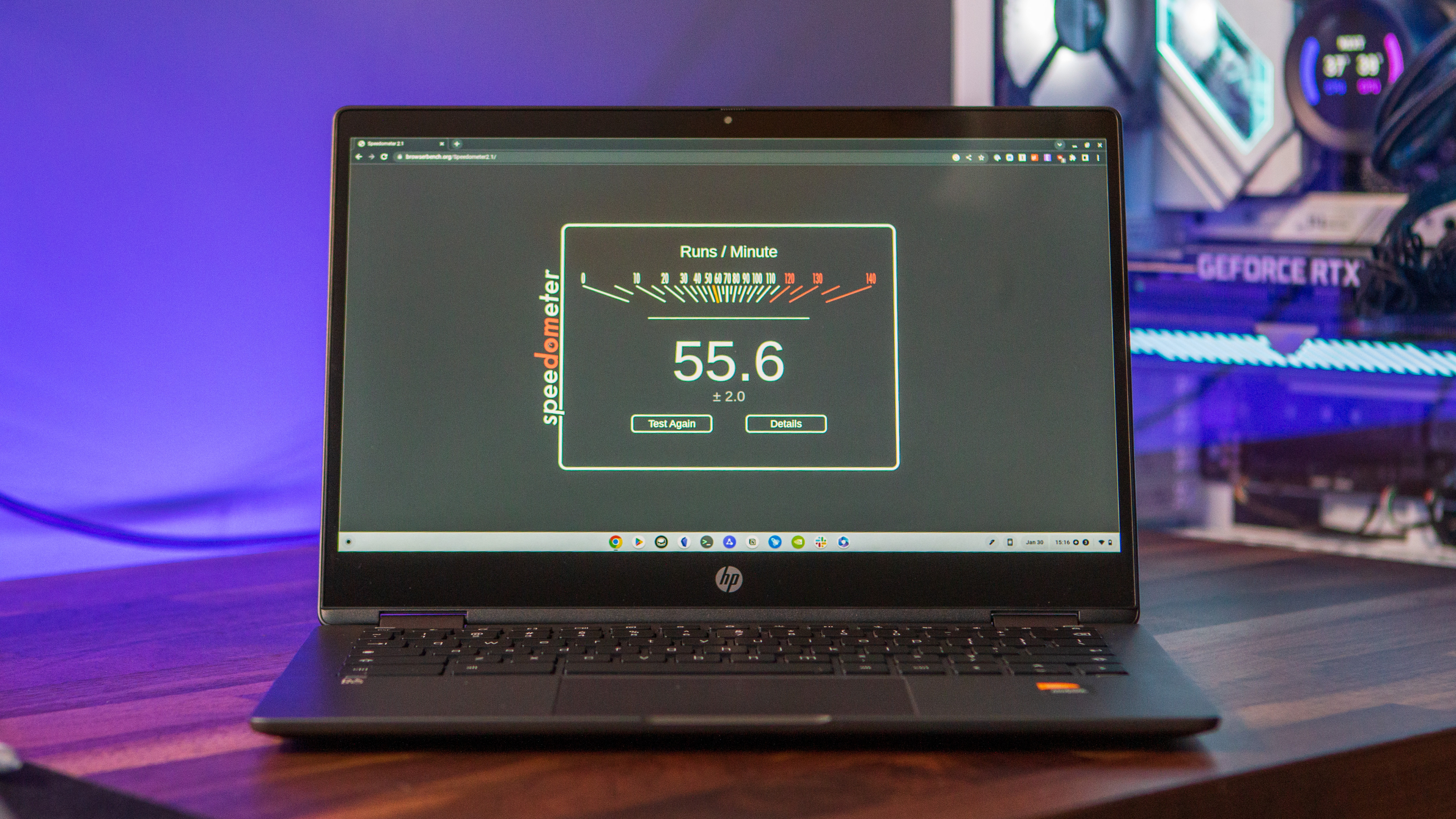 HP Chromebook x360 13b running Speedometer benchmark