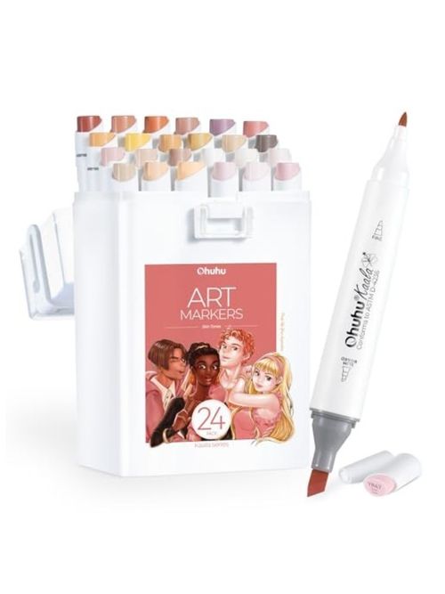 Ohuhu Alcohol Markers Skin Tone Marker Slim Broad and Fine Double Tipped Alcohol-Based Marker Set for Artists Adults Coloring Professional Illustration, 24 Portrait Colors Kaala Markers Refillable