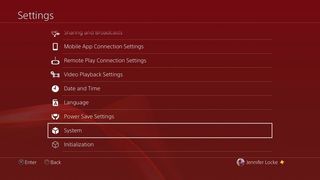 PS4 settings system screen