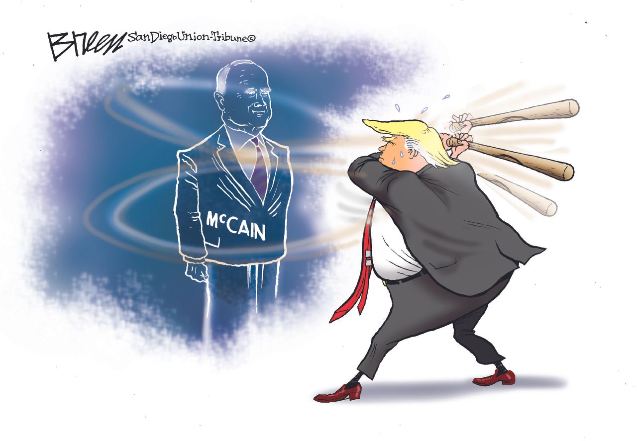 Political Cartoon U.S. Trump rips John McCain RIP War Hero Fox Business