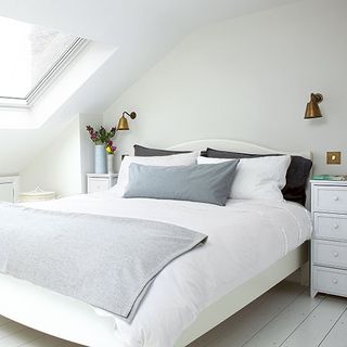 bedroom with white wall and bed