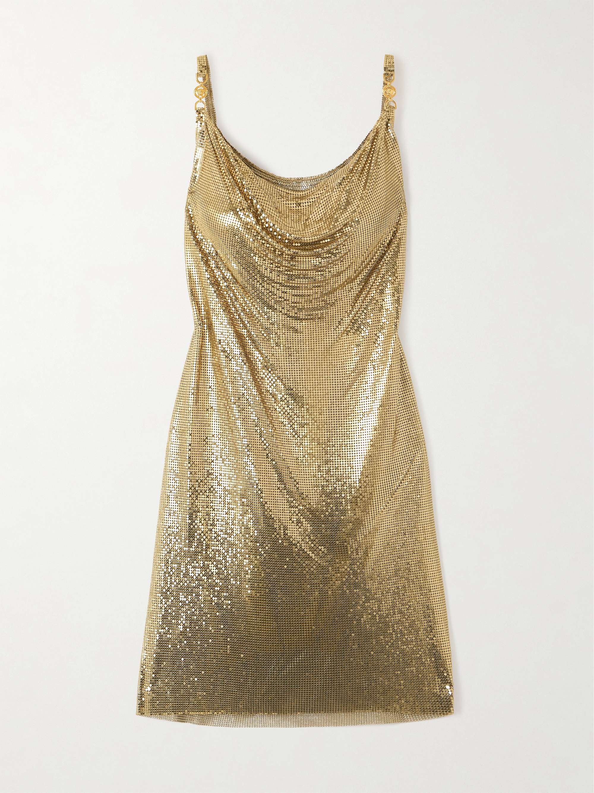 Embellished Draped Chainmail Mini Dress