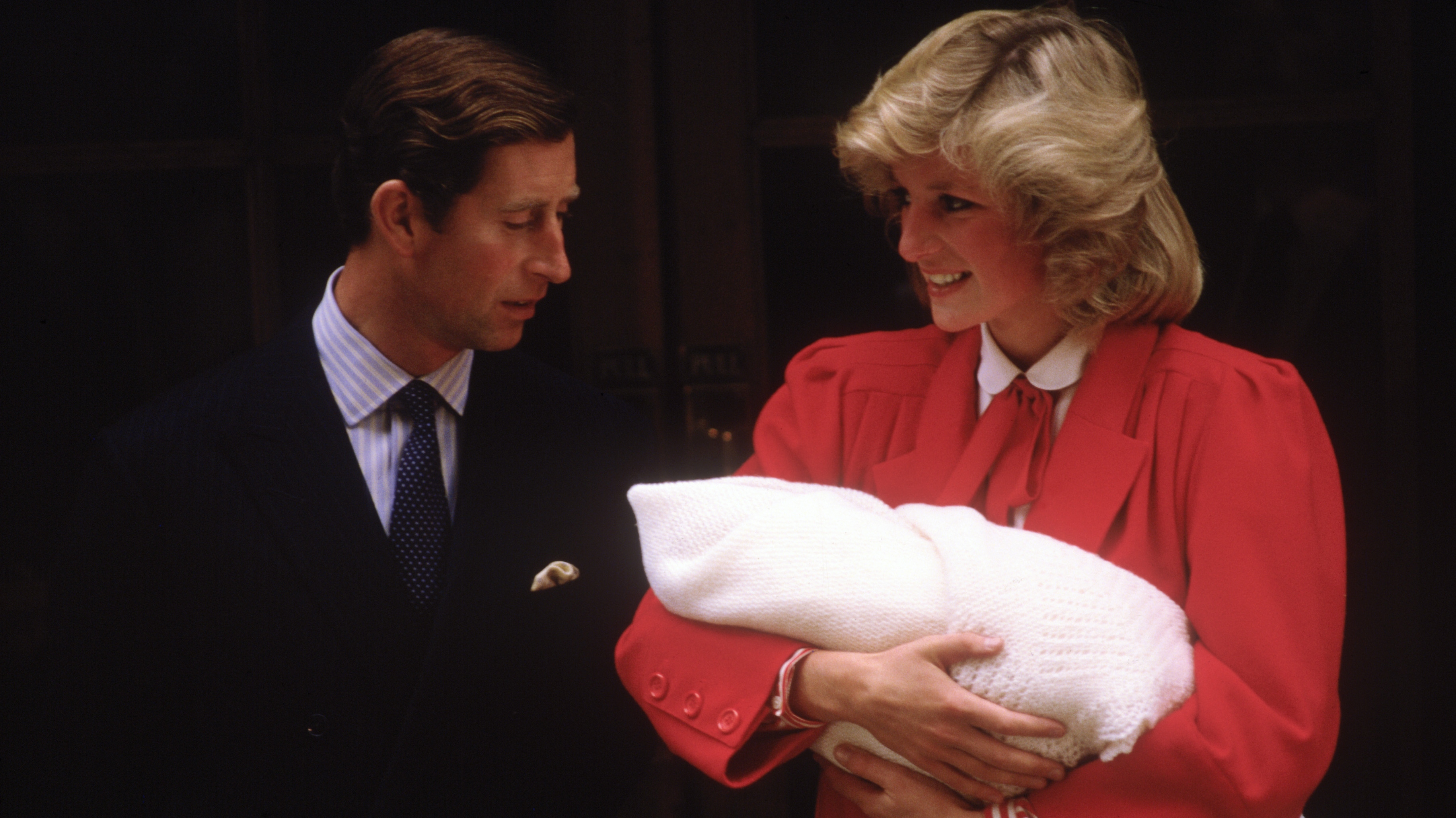 Diana, Princess of Wales and King Charles with newborn Prince Harry, leave St Mary's Hospital on September 16, 1984