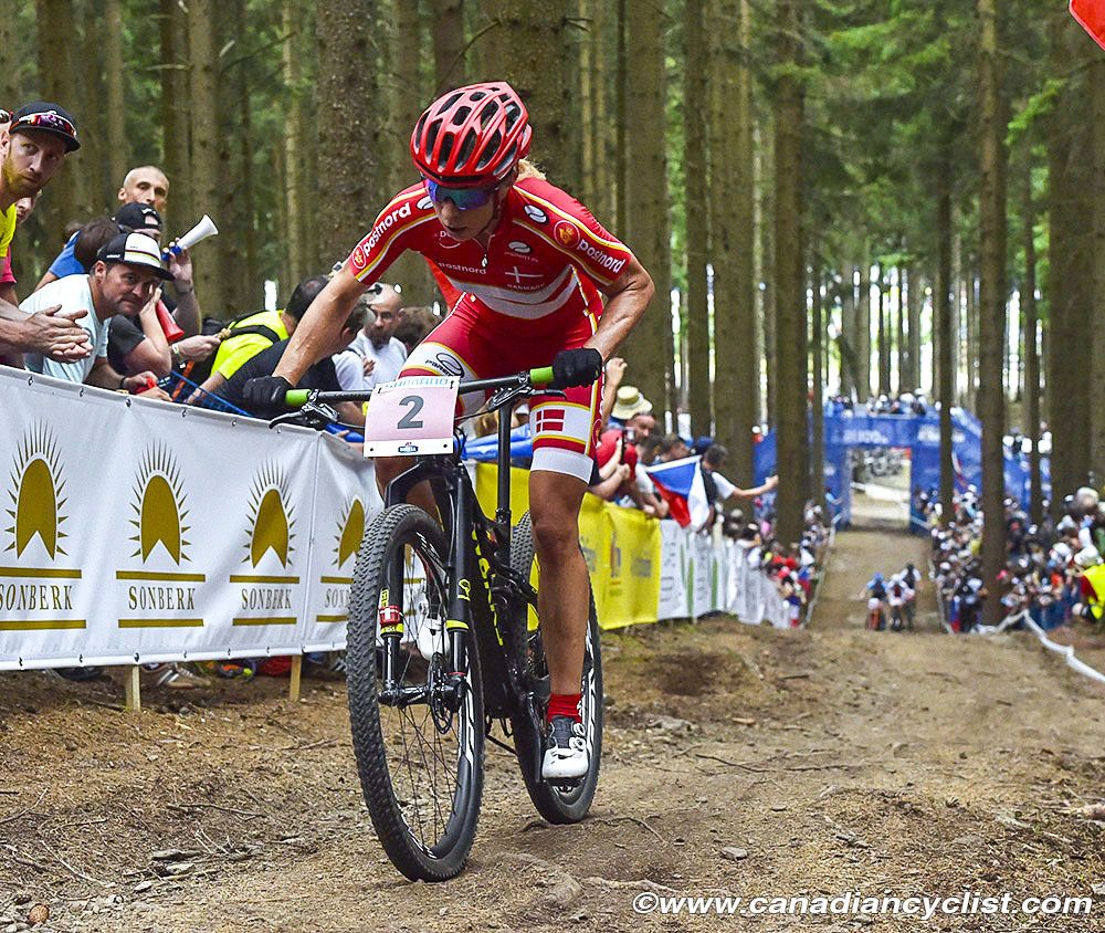 Annika Langvad (Denmark) distanced the chase group on the main climb