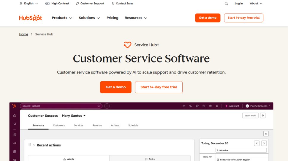 Website screenshot of HubSpot (February, 2026)