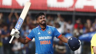  Shreyas Iyer of India celebrates after scoring a hundred and is sure to feature in the India vs Pakistan live stream on Saturday, October 14