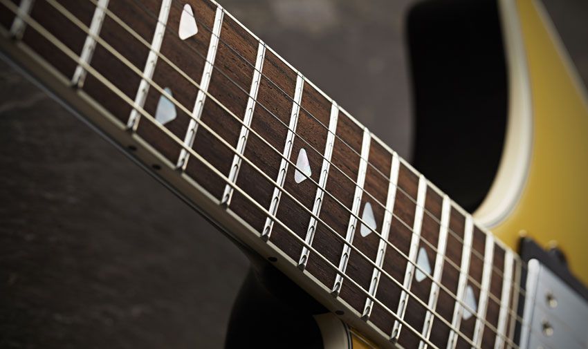The neck's chunky profile is based on a 1959 Gibson Les Paul Standard, but the Armada's high gloss polyester finish contributes to a very different feel