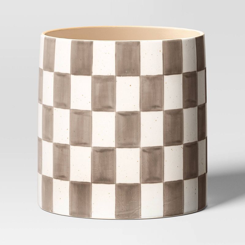 Checker Stoneware Indoor Outdoor Planter Pot Brown 8"x8" - Threshold™