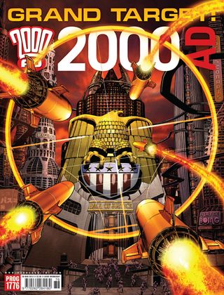 This cover mioght not feature Dredd, but Mega-City One is beautifully portrayed here