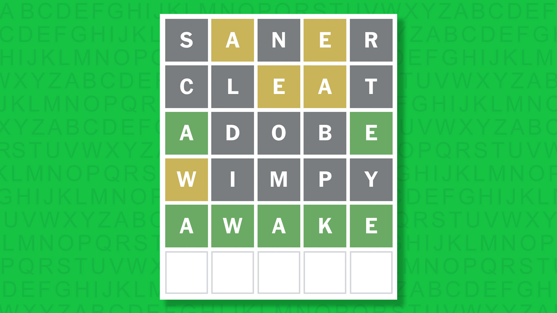 NYT Wordle answer for game 1708 on a green background