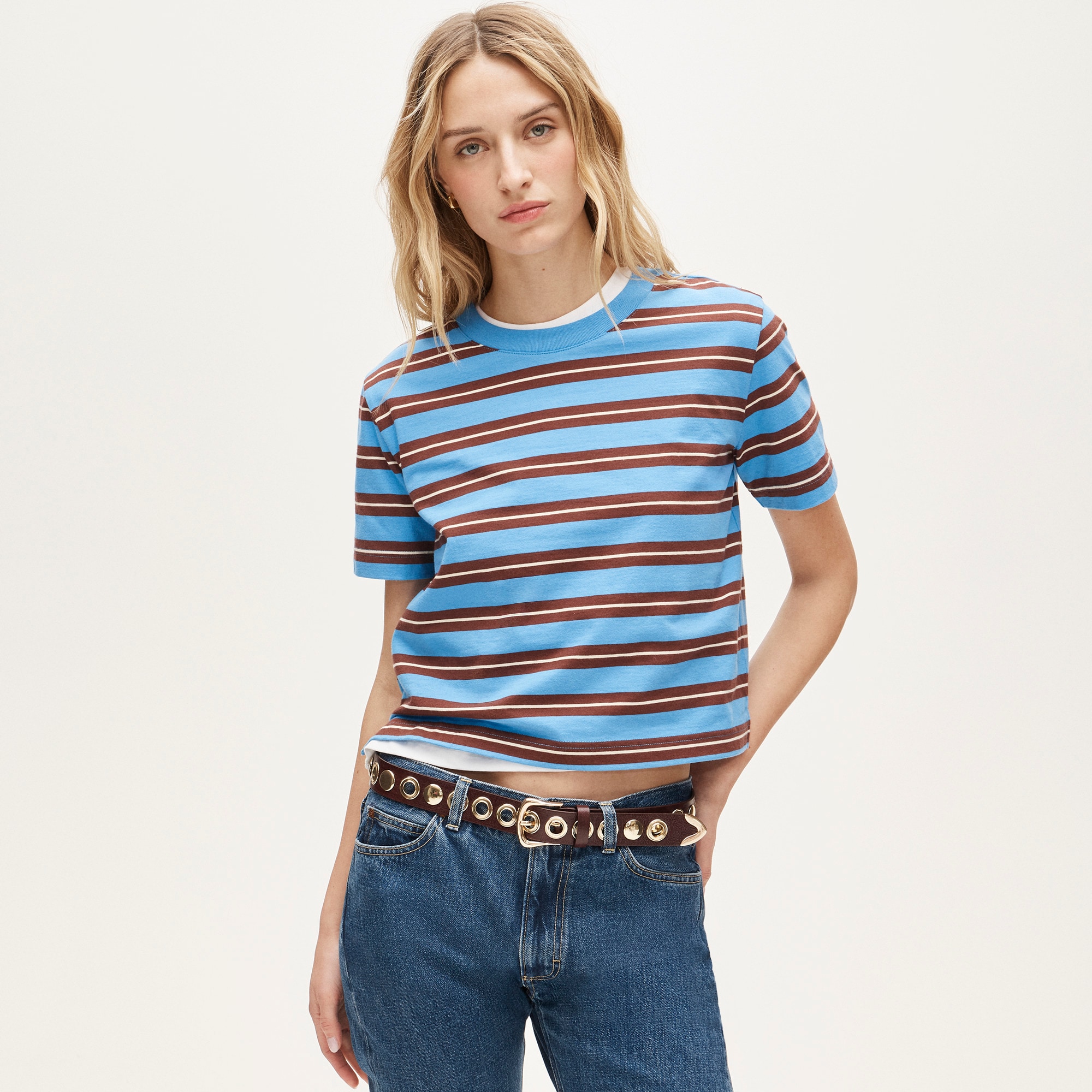 Boyfriend Jersey Relaxed Cropped T-Shirt in Stripe