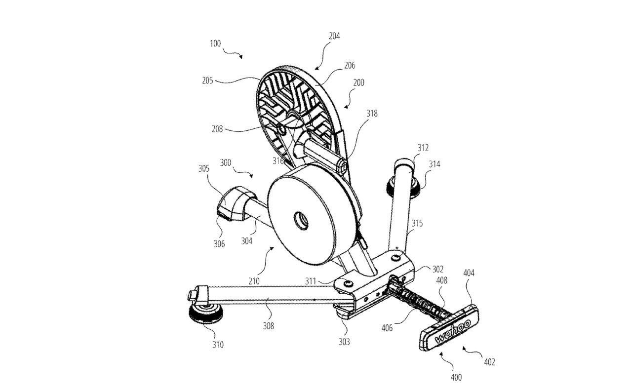 A patent drawing of a wahoo smart trainer with an inbuilt drawer