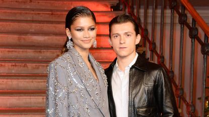 Zendaya and Tom Holland at a London photocall for "Spider-Man: No Way Home" in 2021