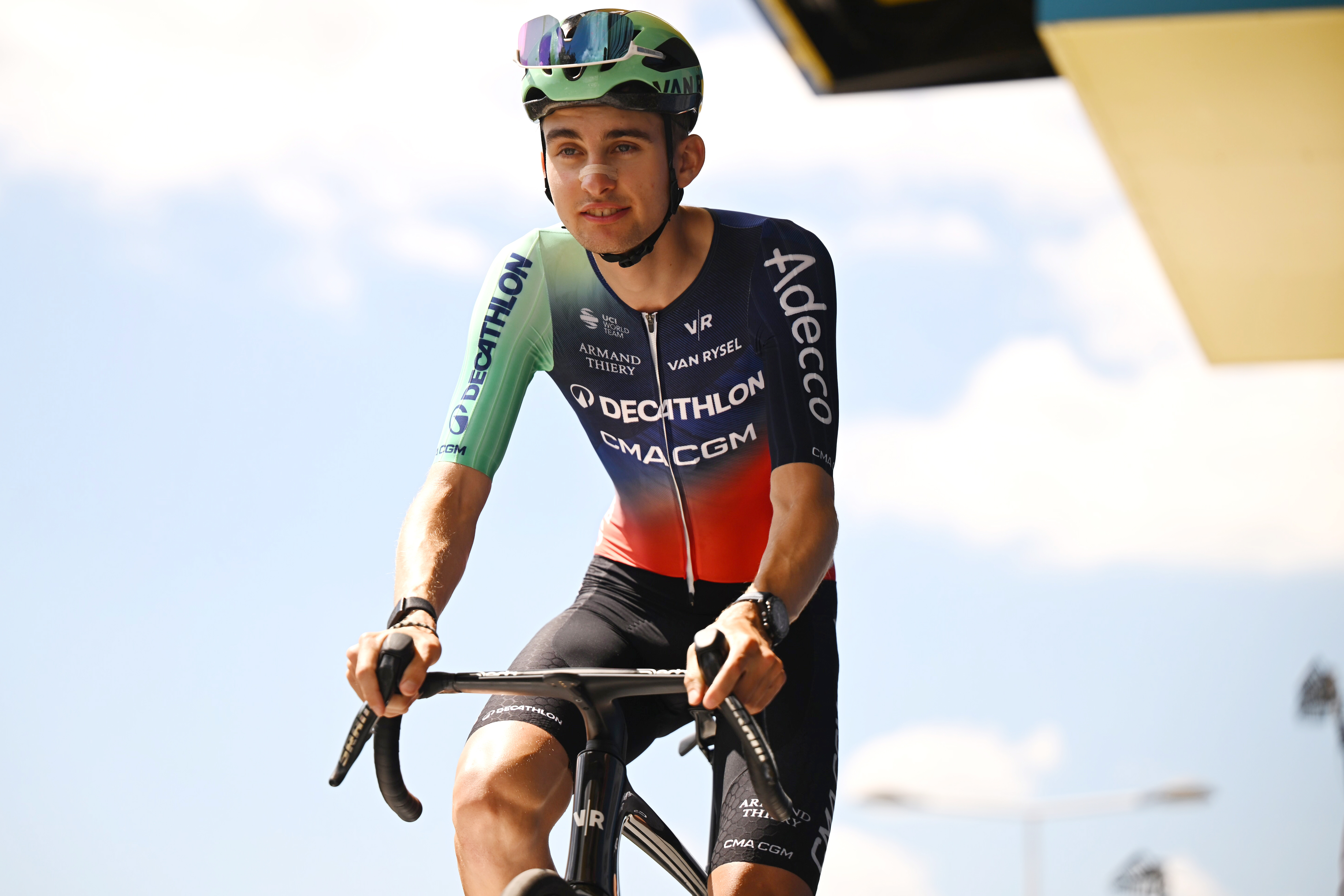SAINT-VULBAS, FRANCE - JUNE 12: Paul Seixas of France and Team Decathlon CMA CGM prior to the 78th Tour Auvergne-Rhone-Alpes 2026, Stage 6 a 182.3km stage from Saint-Vulbas to Crest-Voland 1211m / #UCIWT / on June 12, 2026 in Saint-Vulbas, France. (Photo by Dario Belingheri/Getty Images)