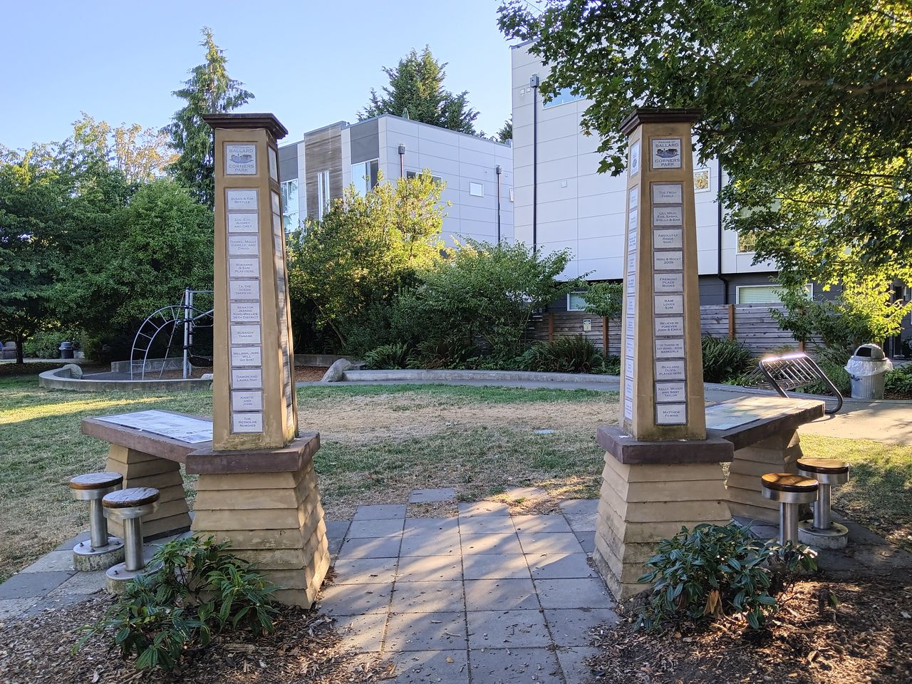 Pillars at the entrance of a small park