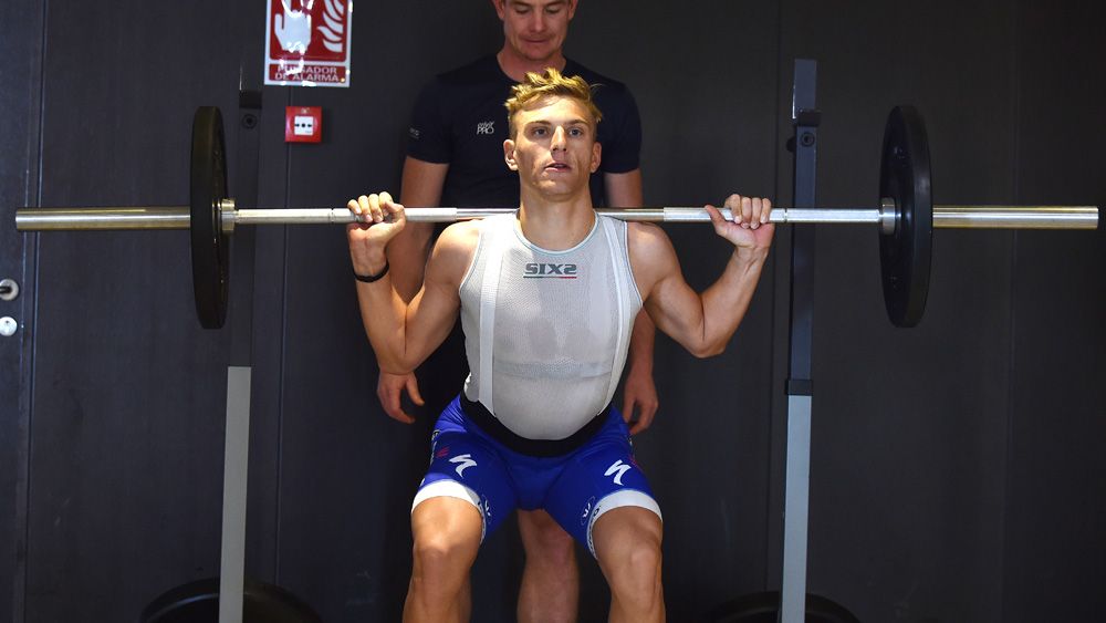 Marcel Kittel lifts some weights to help his strength in the sprints