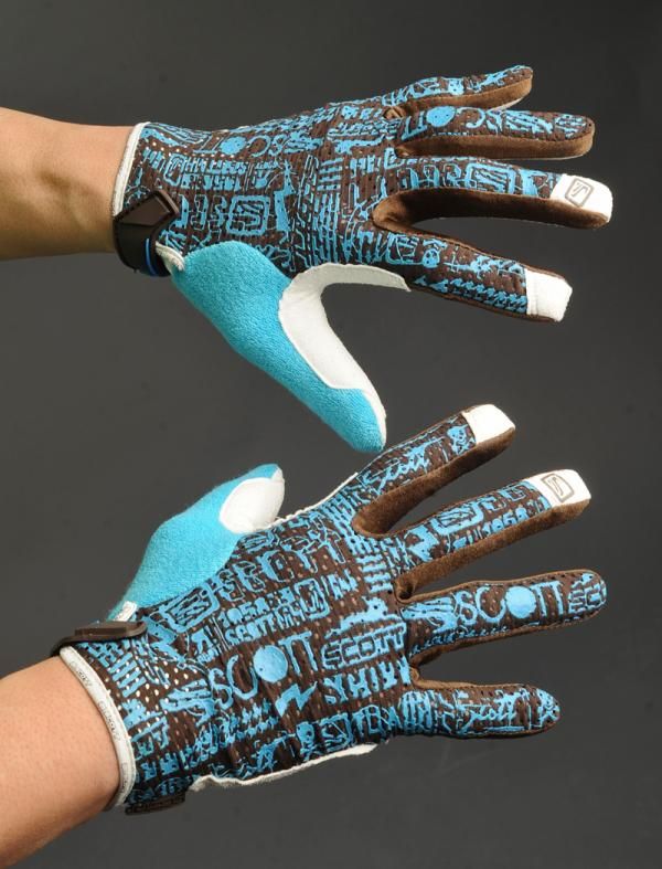 Scott's colorful Freeride gloves feature grippy silicone rubber appliques and a lightly padded palm.