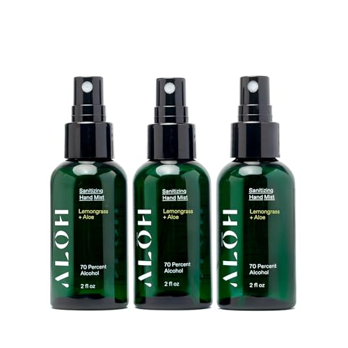 Al&amp;#332;h Hand Sanitizer Mist 3-Pack | Lemongrass | 70% Alcohol Hydrating Hand Sanitizer Spray With Essential Oil, for Kids &amp;amp; Adults | 2oz Travel Size Bottle