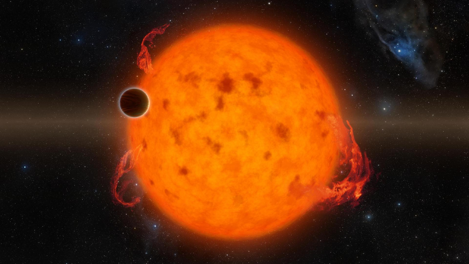 An illustration of a small planet transiting in front of an alien sun