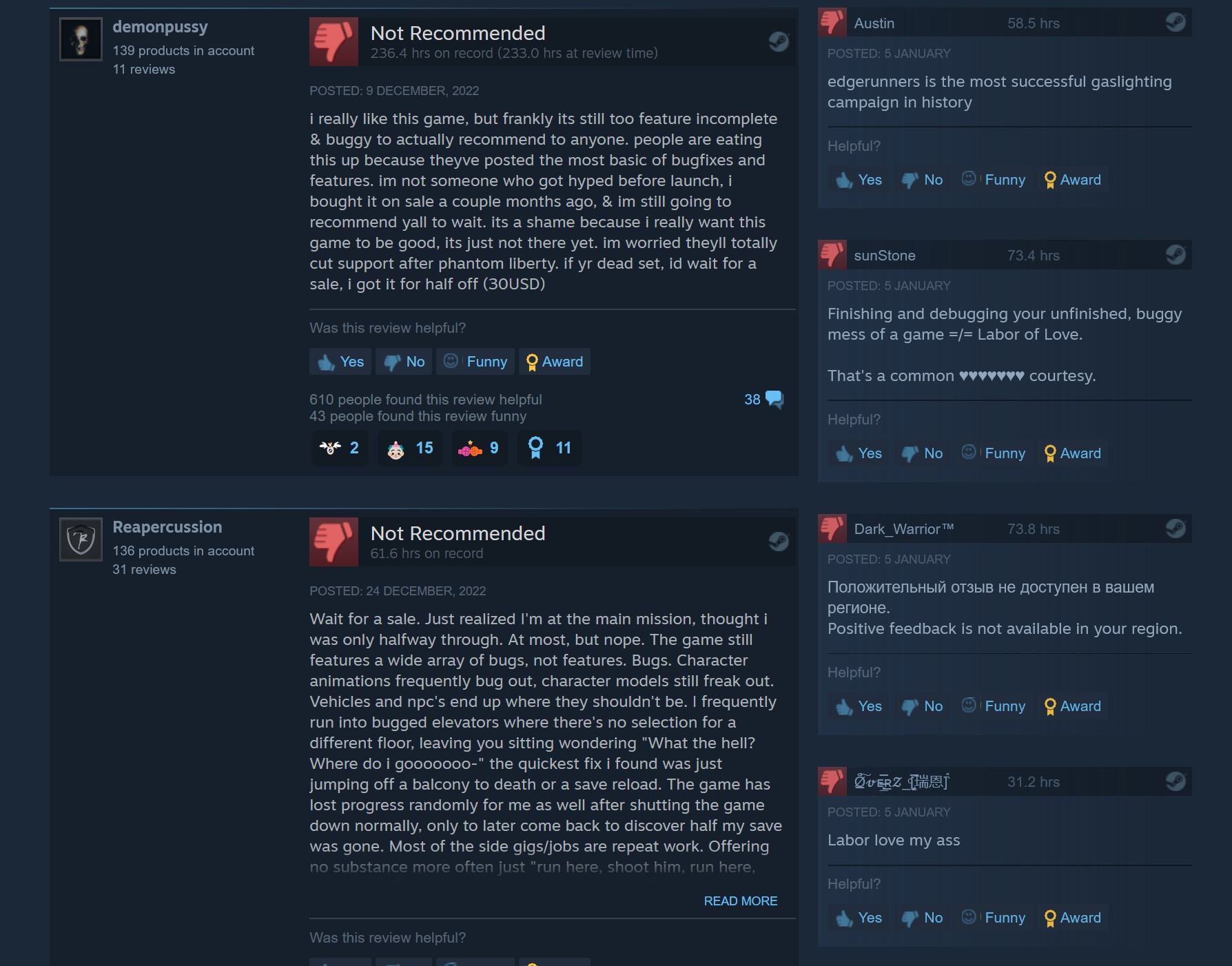 Cyberpunk 2077 Steam reviews