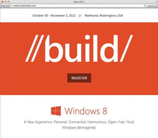 Build website apes Windows 8's aesthetic and uses Microsoft's corporate font, Segoe