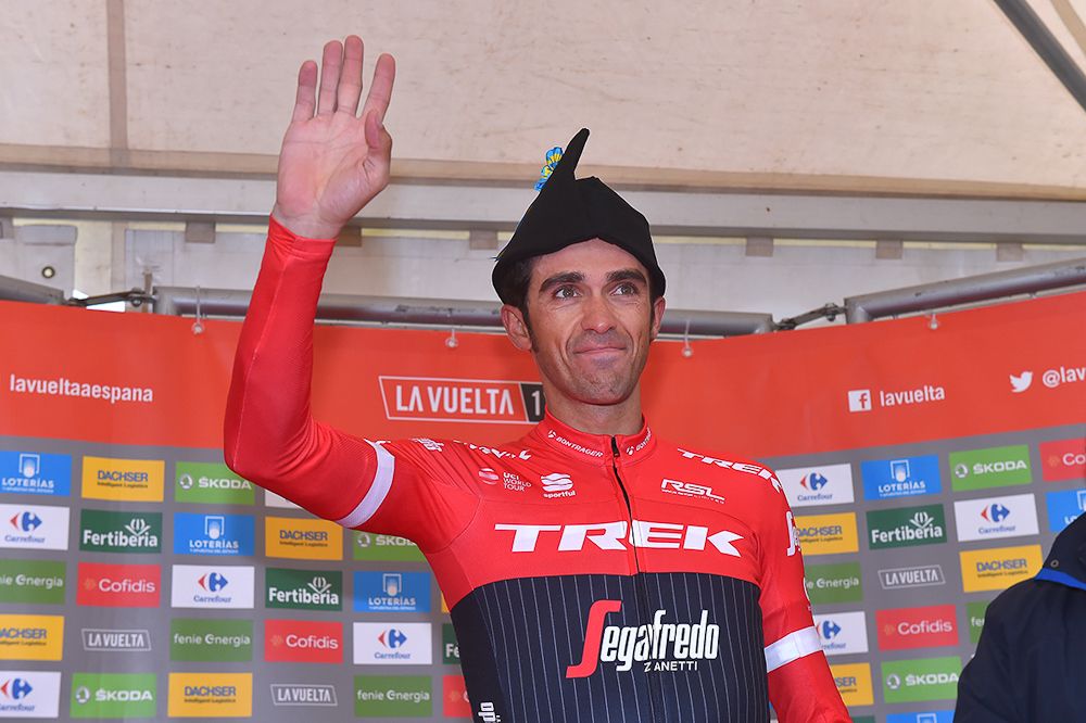 Alberto Contador on the Vuelta podium after winning stage 20