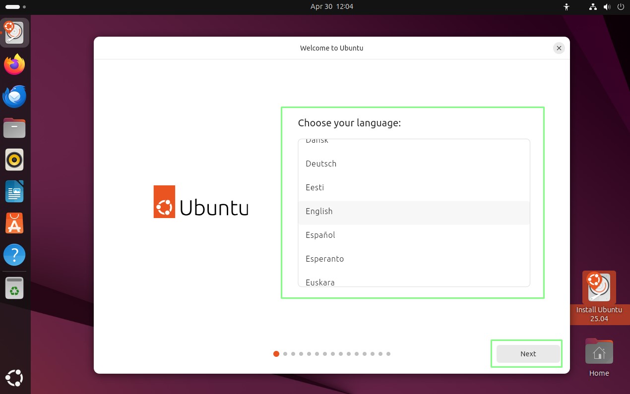 Ubuntu install screenshot