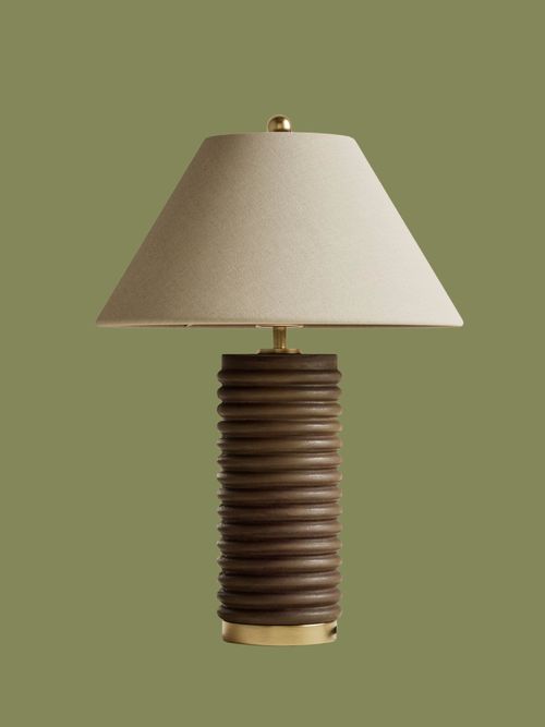 Wooden Ribbed Table Lamp
