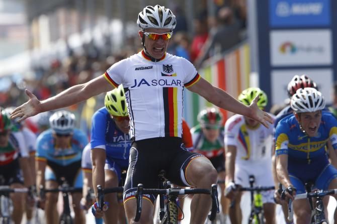 Jonas Bokeloh (Germany) celebrates his sprint victory