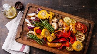 Grilled vegetables on a cutting board