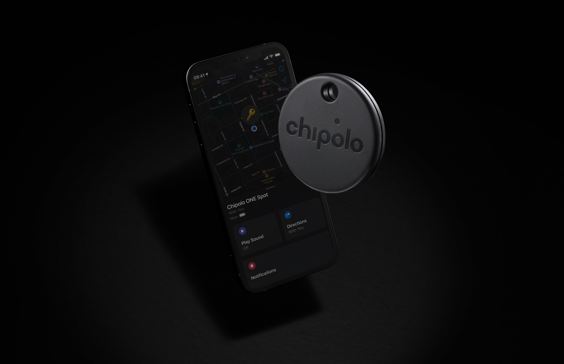 2021 - Works with The Apple Find My Network Chipolo ONE Spot Item Finder with Keyring Hole Almost Black 