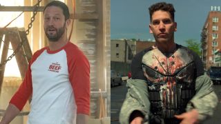 From left to right: Ebon Moss-Banchrach as Richie on The Bear and Jon Bernthal as The Punisher in The Punisher.