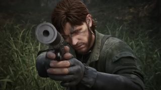 Solid Snake aims his gun in Metal Gear Solid Delta: Snake Eater