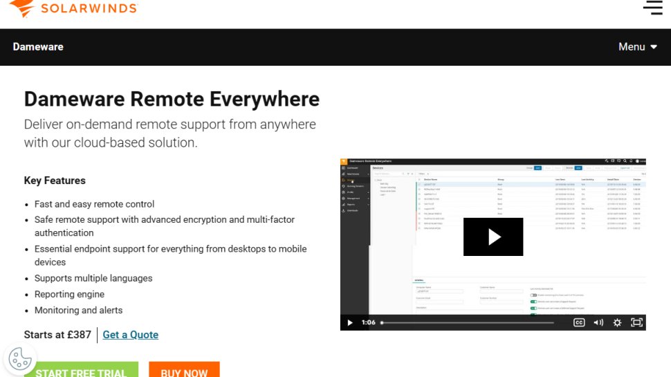 Website screenshot for Dameware Remote Everywhere.