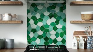 Scalloped splashback in kitchen