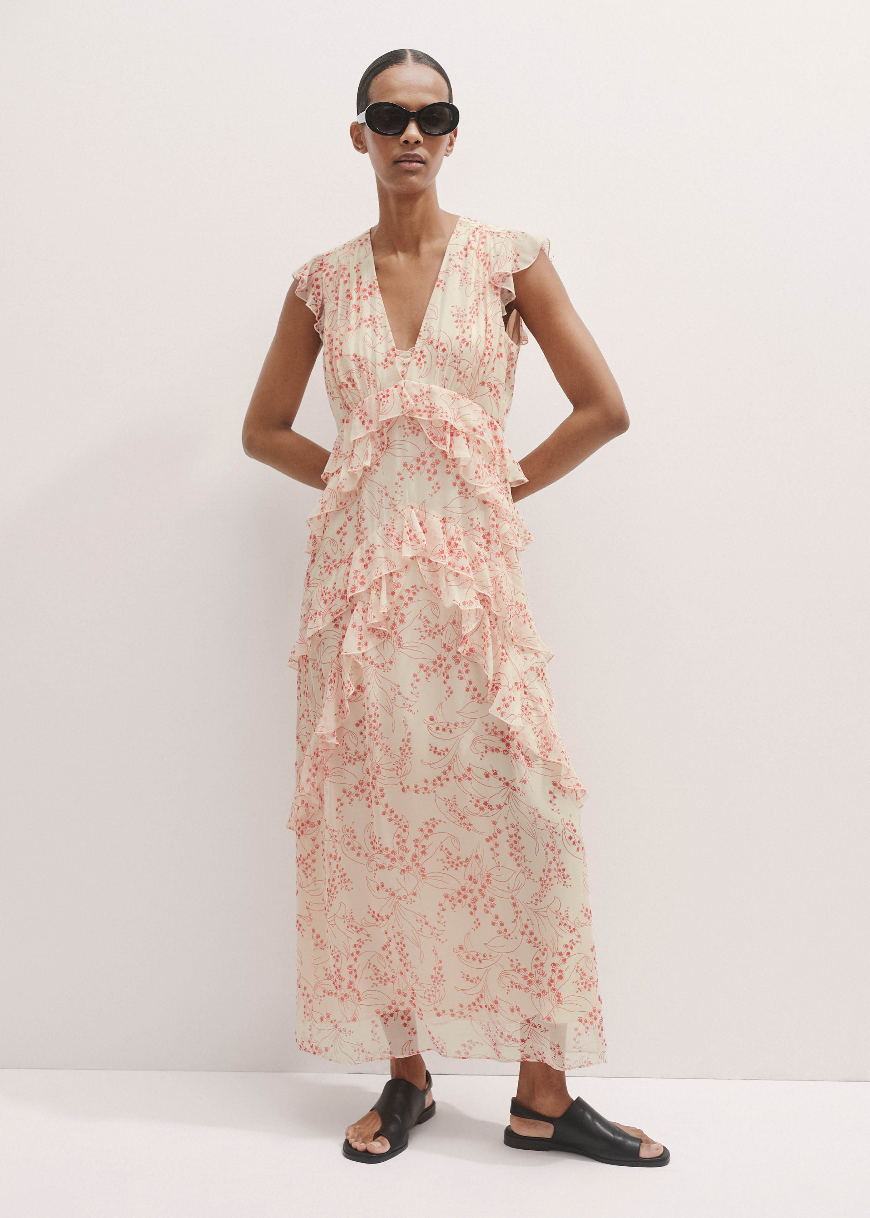 Silk Lily of the Valley Print Ruffle Maxi Dress + Bandeau