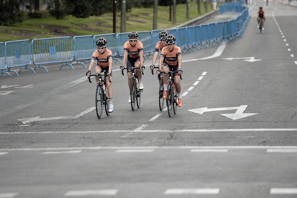 Cyclists compete in the inaugural Madrid Challenge by La Vuelta.