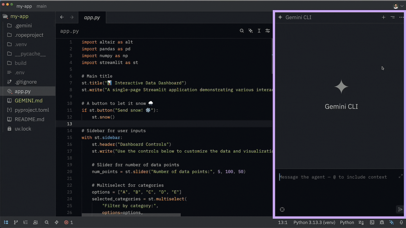 The Gemini CLI side panel in Zed.