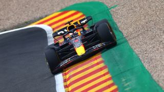 Max Verstappen of the Netherlands driving the Red Bull Racing car on track during practice ahead of the F1 Grand Prix of Belgium at Circuit de Spa-Francorchamps