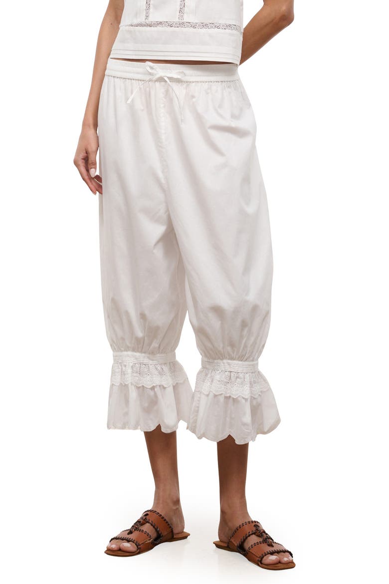 Renzo Embroidered Lace Detail Crop Cotton Pants