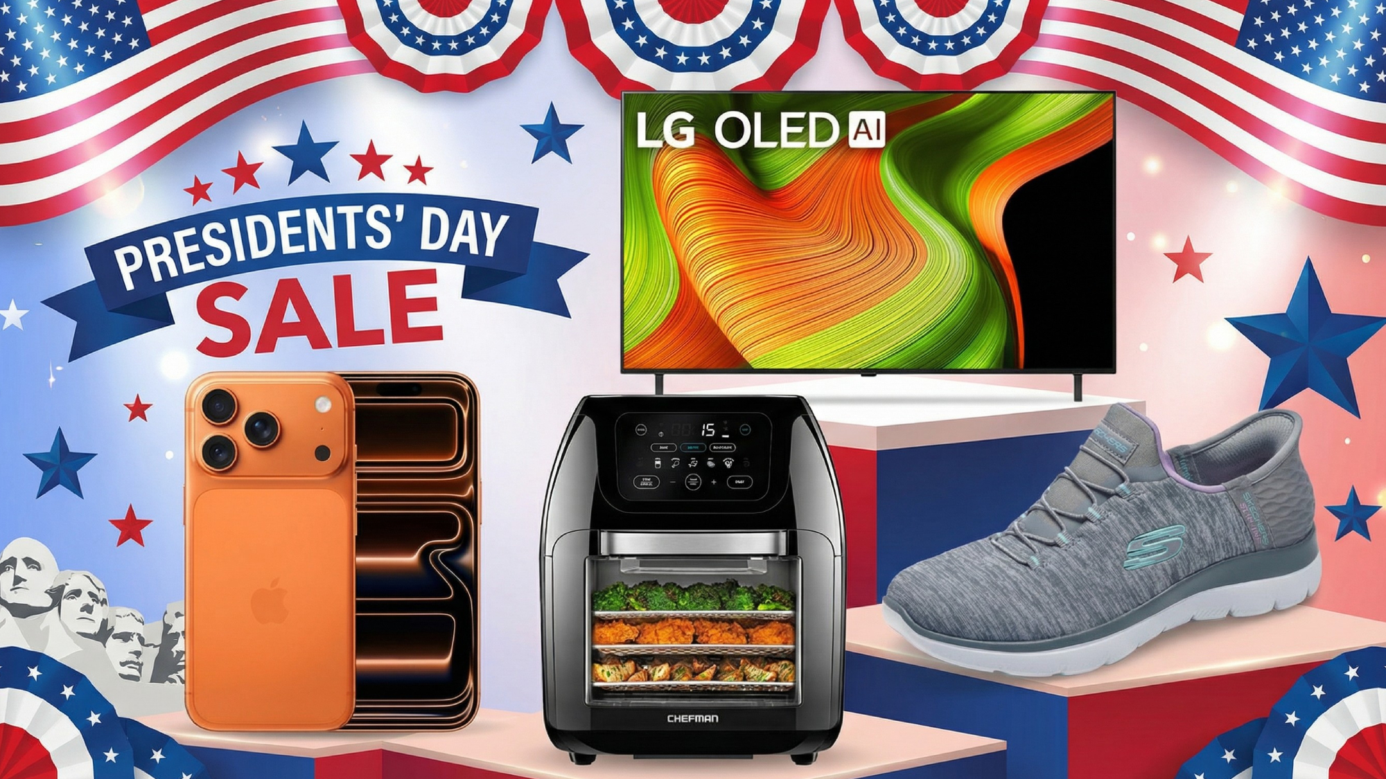 Collage of items on sale for Presidents Day