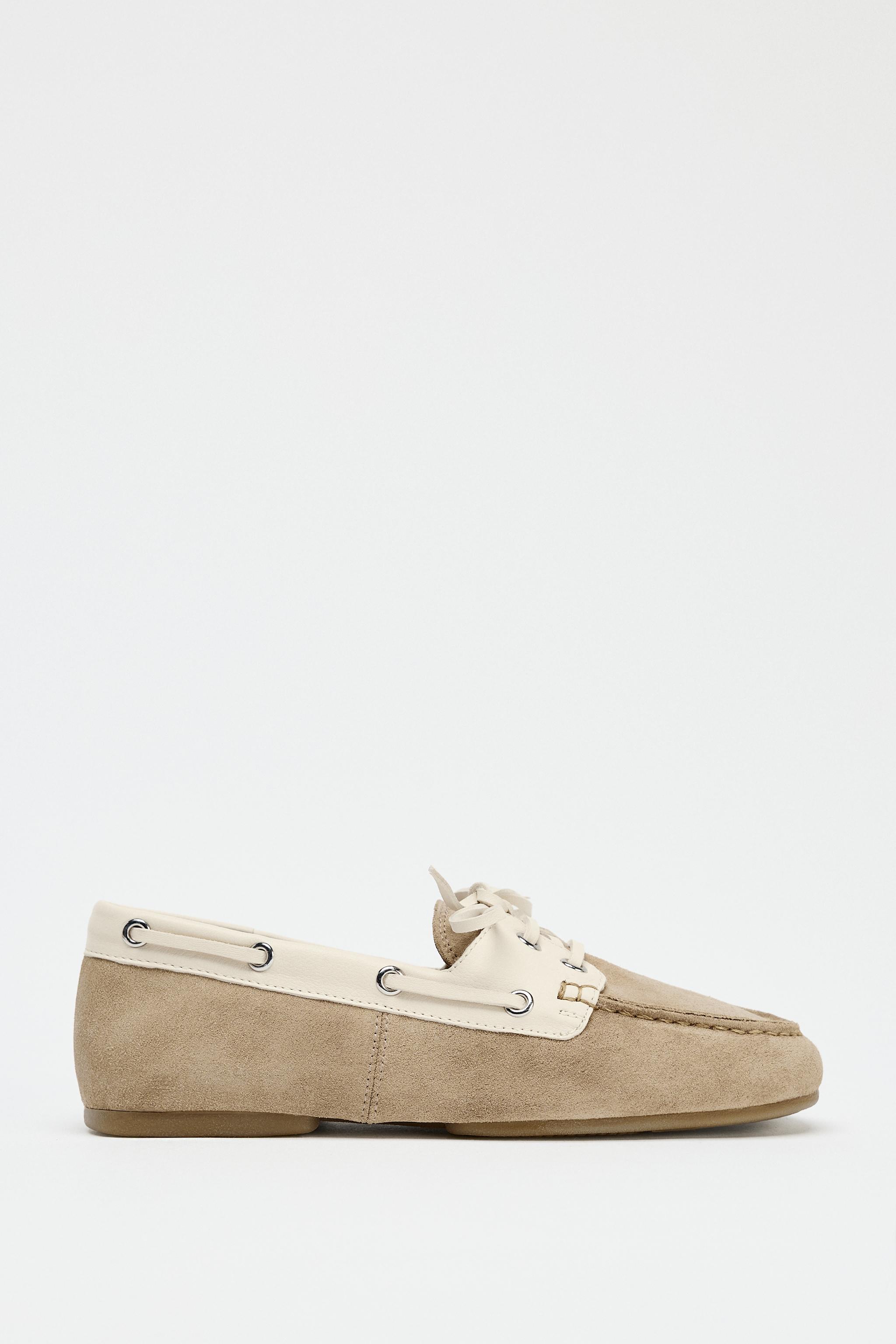 Combined Suede Lace-Up Moccasins