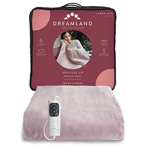 Dreamland Snuggle Up Electric Throw - Dusky Pink, 5 Minute Fast Heat Up, Luxury Velvet Plush, 1 Control, 6 Temperature Settings With Timer, Machine Washable and Tumble Dry Safe, 160x120cm